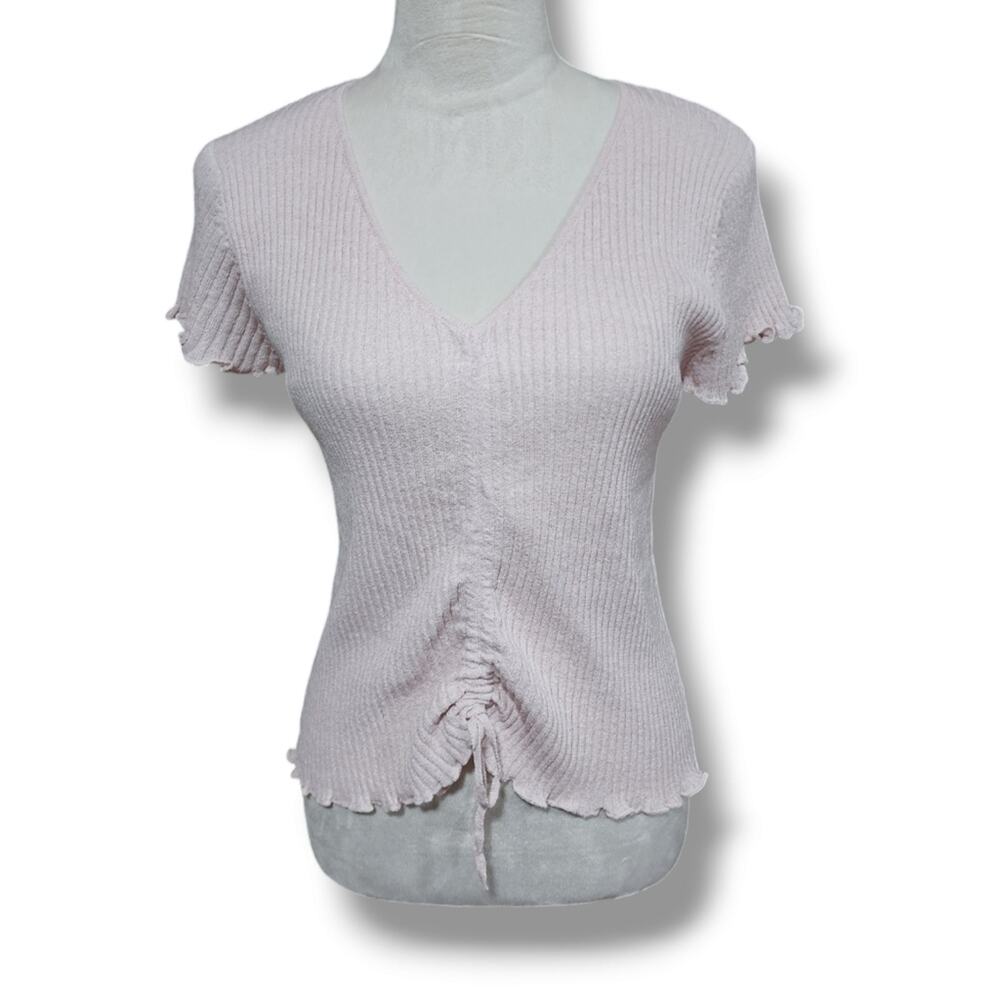 Fate Fitted Y2K Vibes Ribbed Pale Pink Top